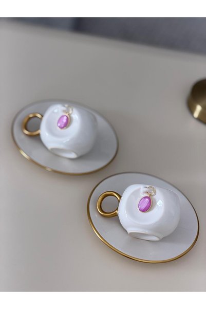 Hediye Köşkü 2-Person Stoneware Turkish Coffee Cup (Pink)