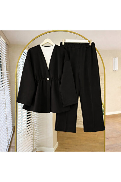 SUWWE Set negru dublu Merlin Tesettür (partea de sus și de jos)