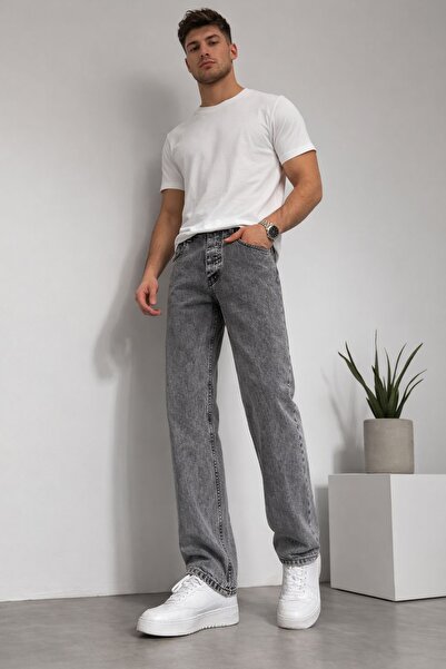oraystore Men's Gray Washed Straight Fit Jean Trousers – Comfortable Fit, Cas...