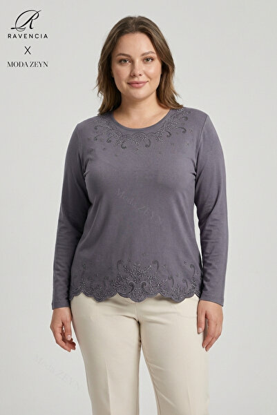 Ravencia Women's Yıldız Patterned Collar and Skirt Stone Embroidered Y Slit L...