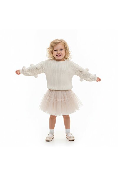 milay's life home collections Girls' 2-Piece Set with Pompom Sweater and Line...