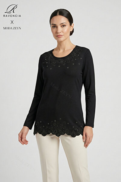 Ravencia Women's Yıldız Patterned Collar and Skirt Stone Embroidered Y Slit L...