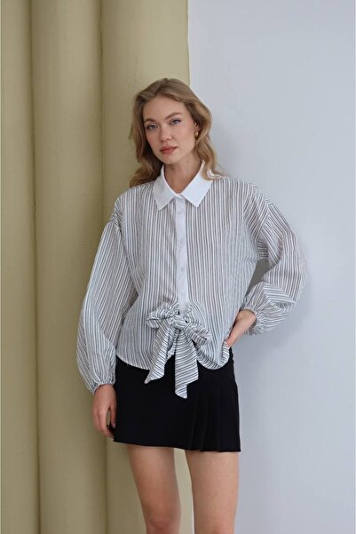 PIOVE Bluză cu detalii cu șireturi – Chic Stripe
