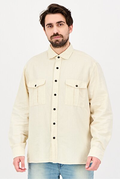 Thomas Pink Men Oversize Fit Plain Long Sleeve Casual Shirt, Beige