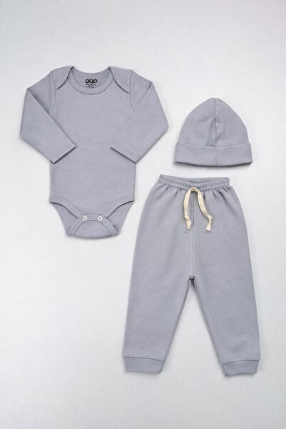 EFU BABY 3-Piece 100% Cotton Piece Unisex Beret Baby Bodysuit and Pants Set