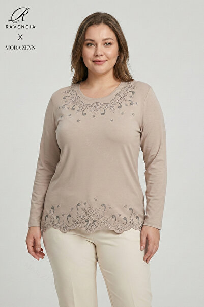 Ravencia Women's Yıldız Patterned Collar and Skirt Stone Embroidered Y Slit L...