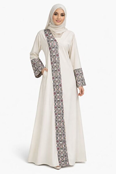 Ophelia Elegant Abaya with Floral Pattern Trim – Luxury Dubai Style Modest We...