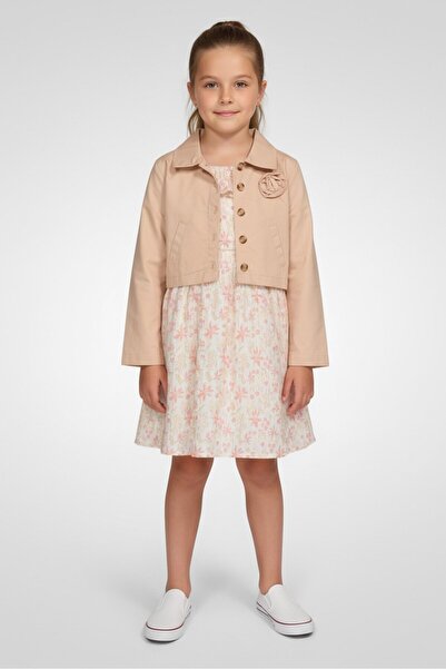 Little Lass Kids Girls 2 Piece Floral Print Dress With Jacket Set, Multicolor
