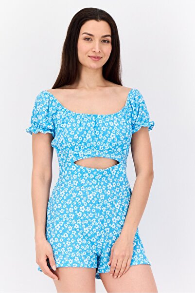 Don't Call Me Jennyfer Women Off Shoulder Short Sleeve Allover Print Playsuit...