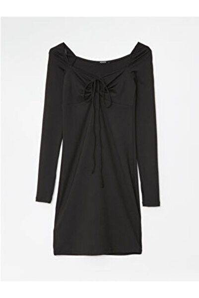 LC Waikiki Modanova Sezon Navy Blue Mock Neck Plain Long Sleeve Dress