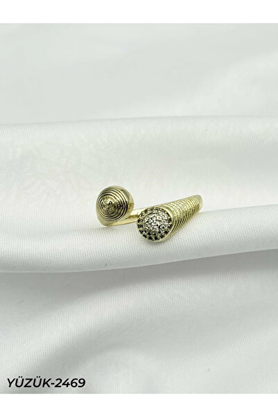 Karşıyaka Bijuteri خاتم فولاذي قابل للتعديل بحجر الزركون الذهبي اللون