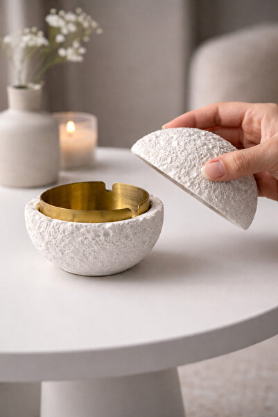 VOLIN Nordic Style Concrete Ashtray with Lid, Stainless Container Ashtray for...