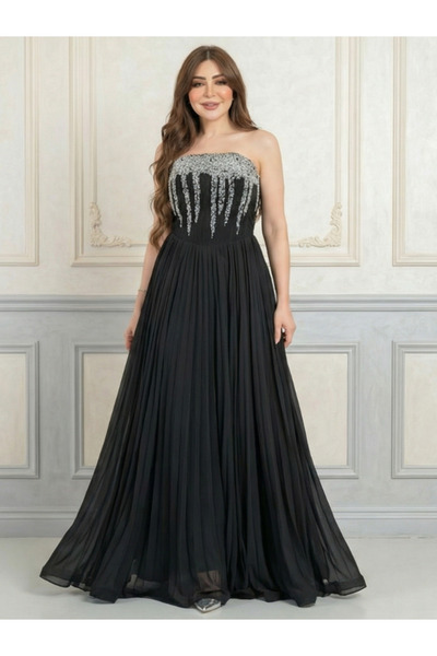 Nice Model Elegant Chiffon Flared Evening Gown With Silver Embroidery For Lux...
