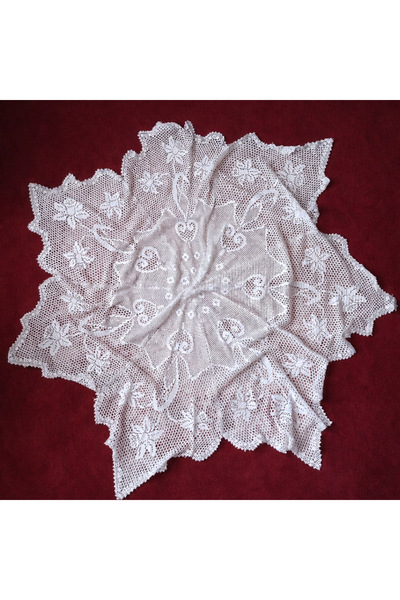 Petek Collection Center Table Viscose Tablecloth Lace 100% Handmade, Dowry Gift