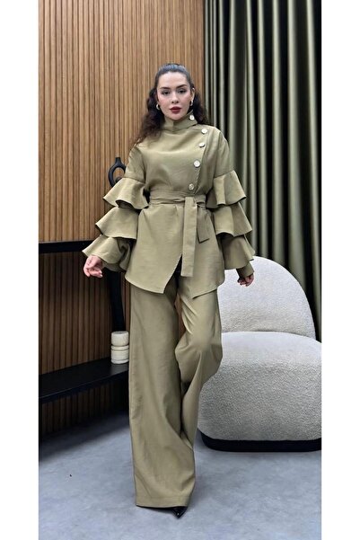 Cardella Cupra Double Suit with Flounce Sleeves & Button Detail - Hijab Compa...