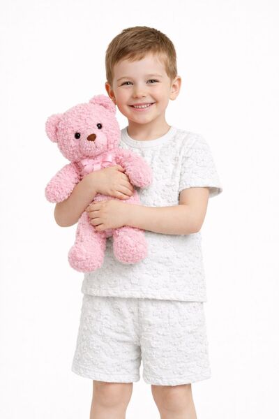 ALPİNGOMOU Unisex Kids Embossed Jacquard Textured Soft Summer Pajama Set 2-Pi...