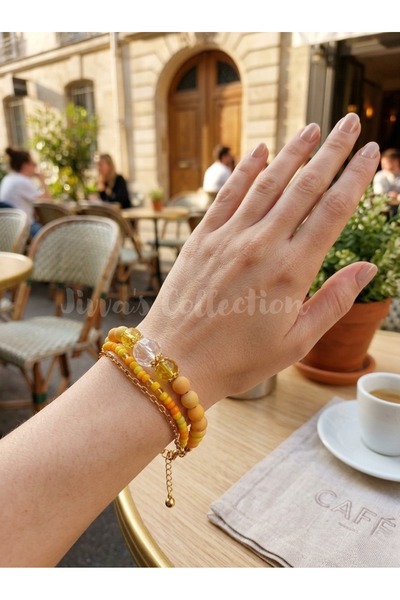 Jivva's Collection Multi-Layered Women's Bracelet. Gold-Colored Chain and Yel...