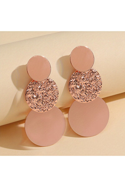 BUNILU Minimalist 3-layer round metal earrings, Rose gold