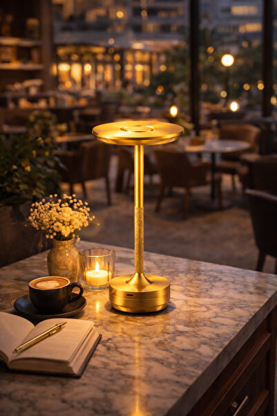 Edison Modern Gold Tasarım Şarjlı 3 Renkli LED Masa Lambası | Dokunmatik Este...