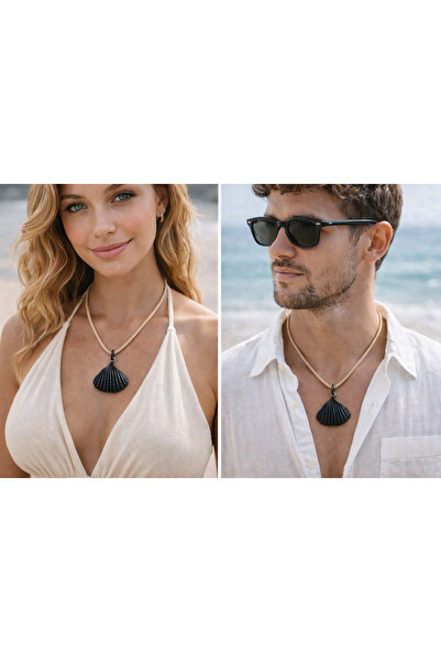 TUTU DESİGN 2 Pieces Unisex Black Sea Shell Necklace – Bohemian Surf Style Dr...