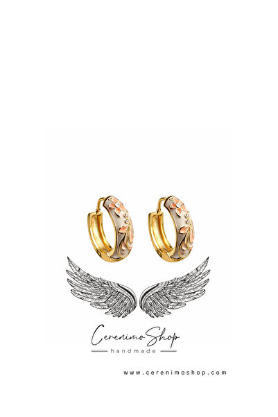 Cerenimo Shop Cerenimoshop Çelik Halka Çiçek Desenli Mineli Trend Küpe