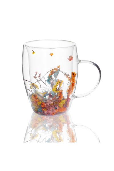 Malooki "Betty" Double Wall Glass Mug with Natural Multicolor Dried Flowers –...