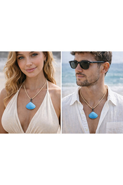 TUTU DESİGN Unisex Seashell Necklace – Orange Blue Beach Style String Necklac...