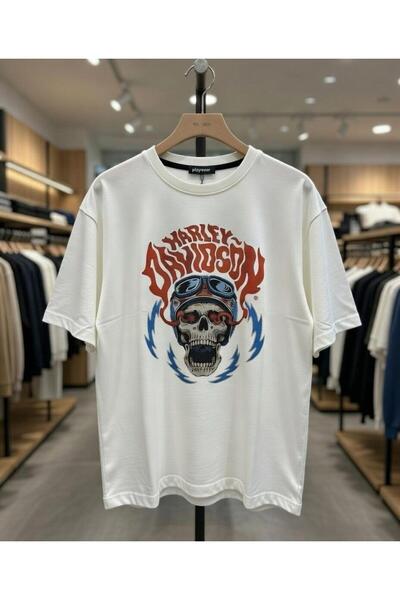 playwear Harley gözlük motor kuru kafa Baskılı %100 Pamuk Regular Fit Bisikle...
