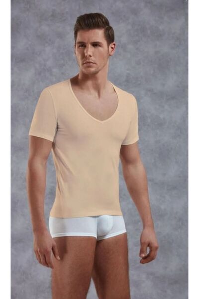 Doreanse Men's Modal / Cotton Leather N V-Neck Short Sleeve Slim Tshirt