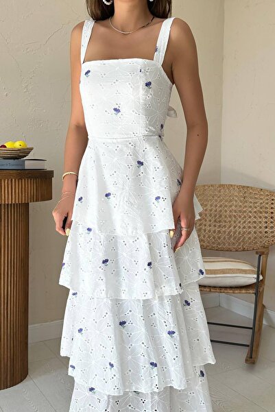 Caddebostan Moda Women's Embroidered Layered Eyelet Embroidery Layered Dress ...