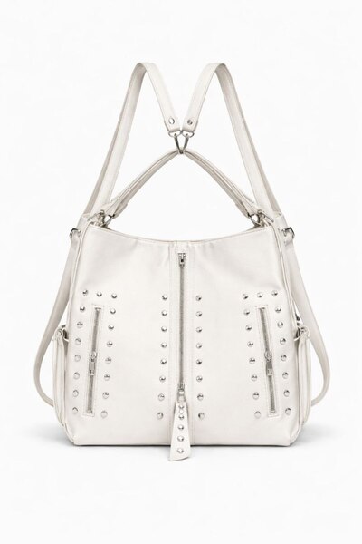 ÇANTAM GELSİN Women's Soft Leather Studded Detail Multi-Compartment Large Siz...