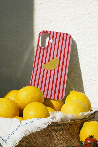 shoptocase حافظة هاتف ليمون منقوش متوافقة مع آيفون 16، إصدار S جلد سويدي