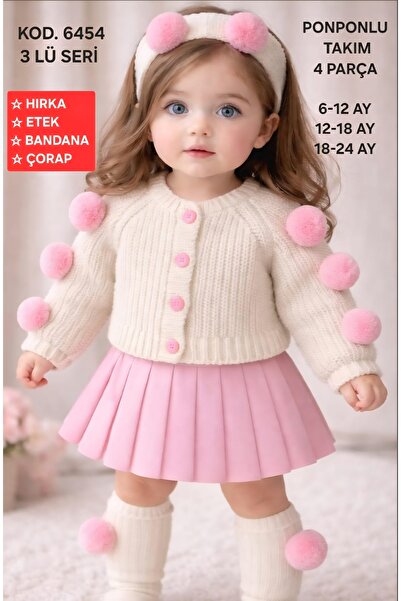 BABYLY Bebek Hırka Etek Bandana ve Çorap Yumuşak Triko Dokuma 06 Aylık 12 Ayl...