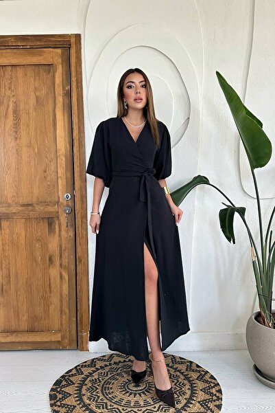 Caddebostan Moda Muslin Fabric Double-Breasted Collar Belted Balloon Sleeve S...