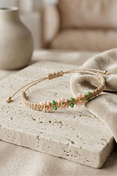 Mementoboxes Çiçek Boncuklu Makrome Mum İpli Bileklik