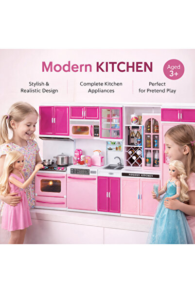LEAN PINK kitchen for dolls with refrigerator, oven and accessories