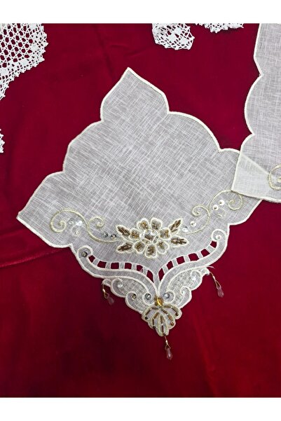 Petek Collection 6-Piece Beaded Coffee Table Cover Set 100% Handmade, Dowry Gift