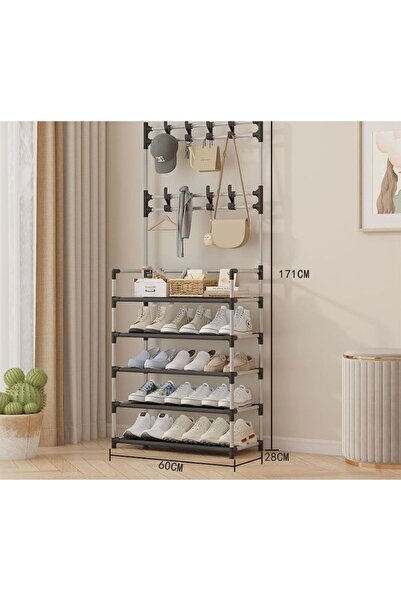 Prime Deals Multifunctional Metal Hanger 171x60 cm with Shoe Racks and Clothe...