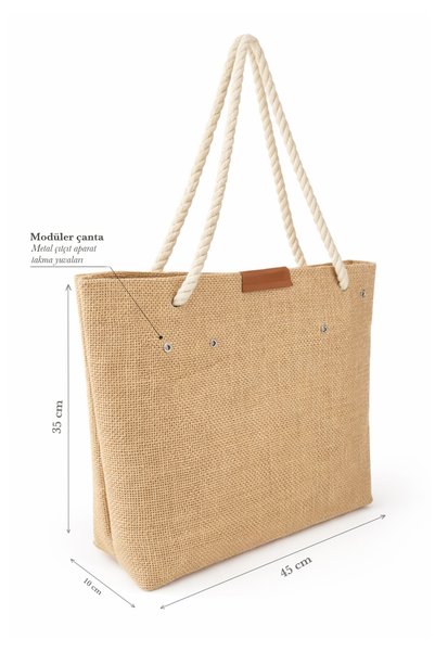 Flarella Wicker Beach Bag Modular Set Large Size–Removable Mini Bag & Leather Accessories Women Shoulder Bag