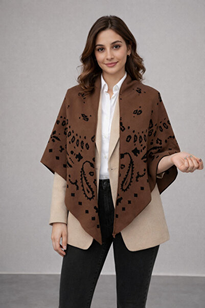 Sebir Moda Patterned Double-Sided Knitwear Triangle Shawl