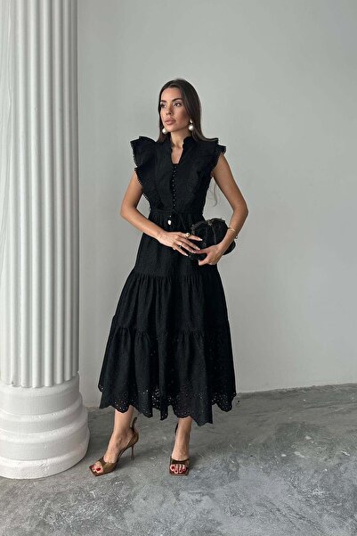 Caddebostan Moda Ruffled Buttoned Embroidered Embroidered Belted Bohemian Max...