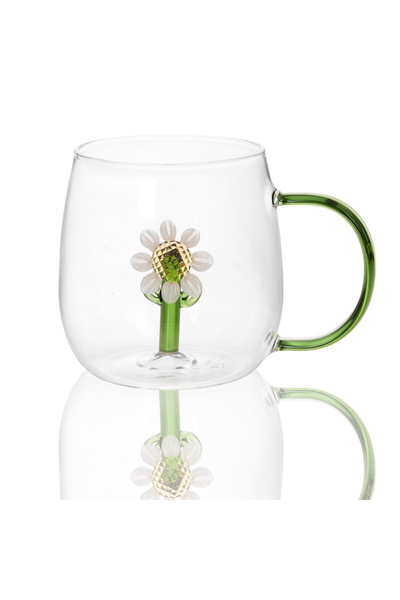 Malooki "Sole" Glass Mug with White Decorative Flower – 350 ml