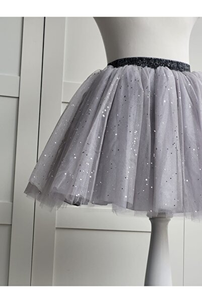 Handmade Kız Çocuk Gri Simli Tütü Etek