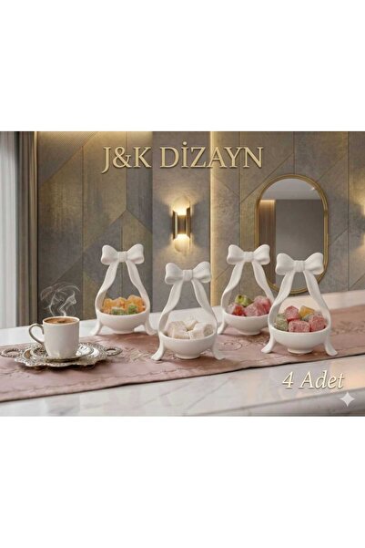 J&K Dizayn Fiyonk Detaylı 4’lü Lokumluk ve Sunumluk Seti - Organik PLA