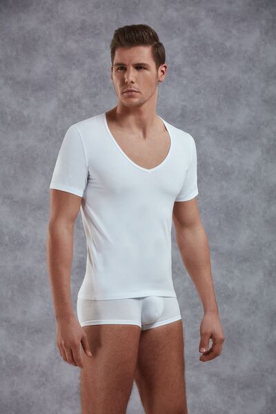 Doreanse Men's Modal / Cotton Leather N V-Neck Short Sleeve Slim Tshirt