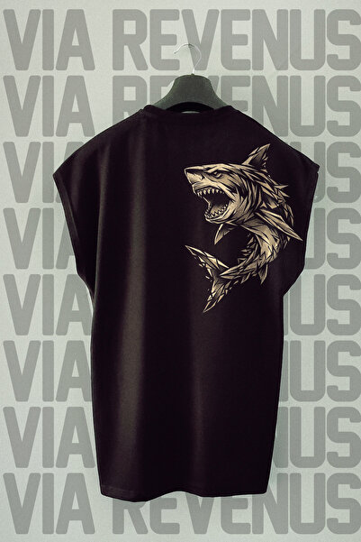 Vordevia Tricou sport Shark Gym Back cu imprimeu Zero Sleeves bumbac 100%