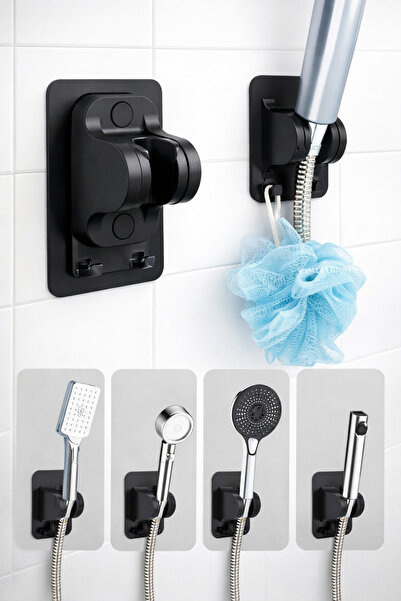 BEYZANA Yapışkanlı Duş Başlığı Tutucu Ayarlı Askılı Siyah 1 adet