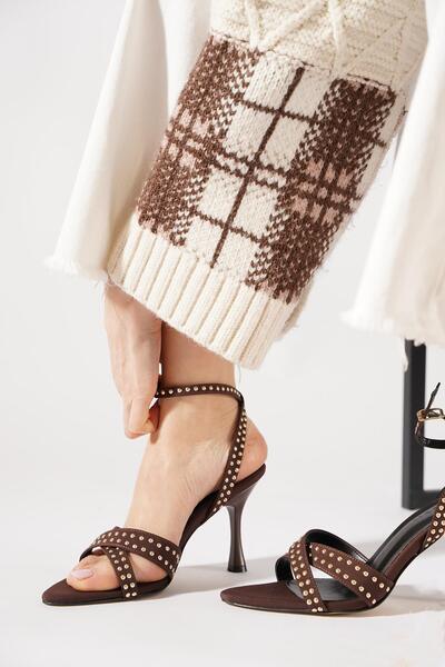 Moda Pie حذاء ريسادر تروكلو كروس بانت أورتيغ بوشاح نسائي حذاء بكعب بني