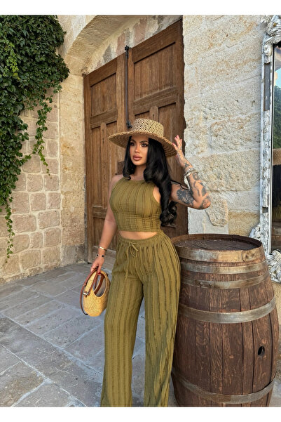 kırmızı butiks Σετ δύο τεμαχίων Oil Green Halter με αντεστραμμένη ραφή