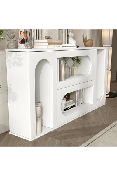 klubeconcept NOREL Kemerli Modern Konsol %100 MDF Dekoratif Raflı ve Kapaklı ...